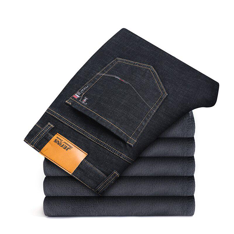 Winter Herren Warme Dicke Jeans Übergröße Business Schwarz Blau Regular Fit Denim Stretch Hose Männliche Markenhose