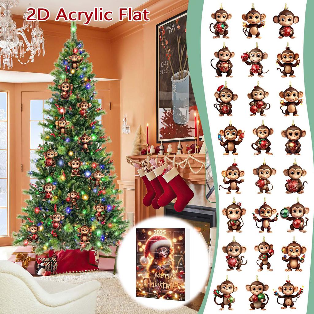 Acrylic Monkey Pendants Festive Christmas Advent Calendar Christmas Countdown Calendar Playful 2d Acrylic Ornaments For Home