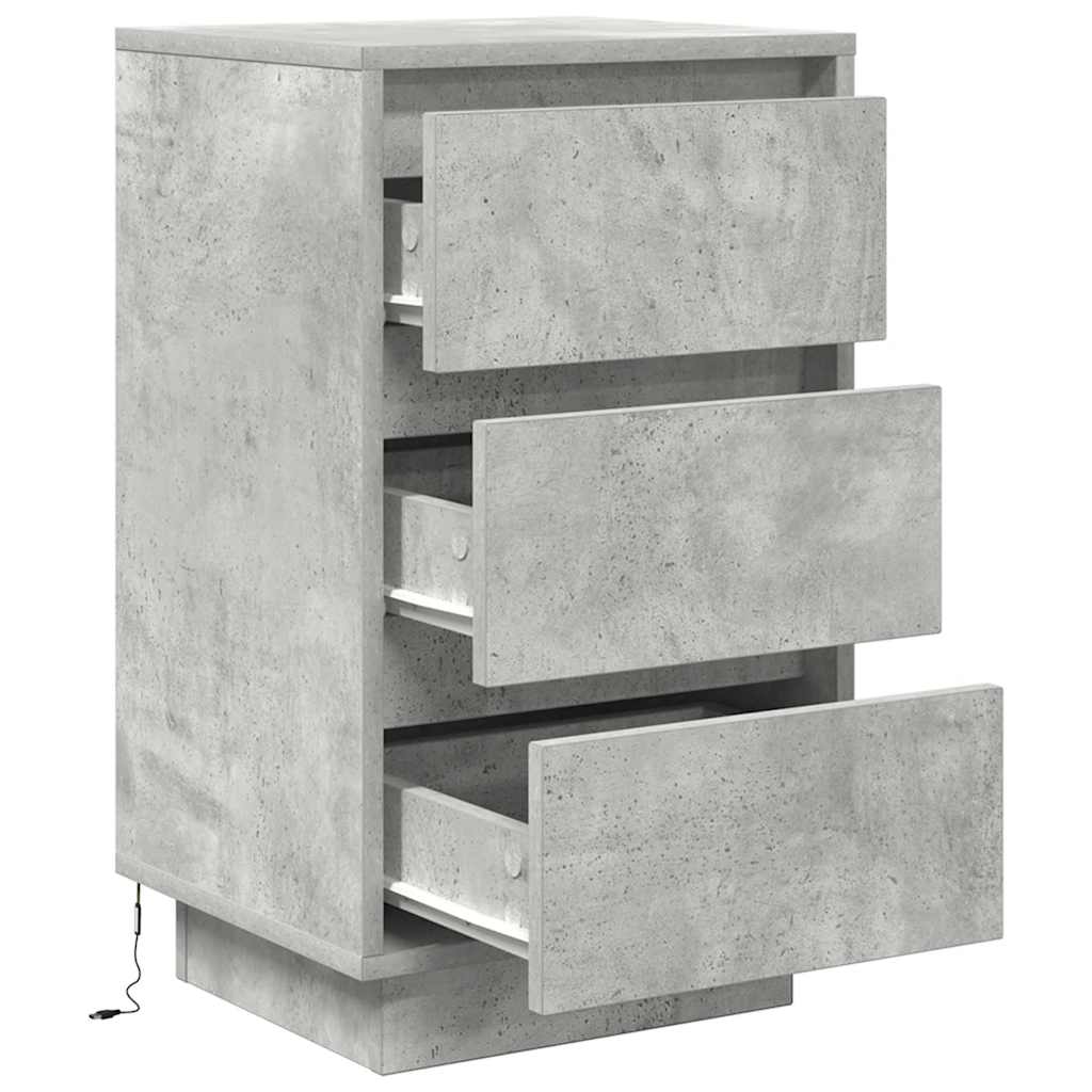 Nightstand with LED Lights Concrete Grey 38 x 34 x 65 cm