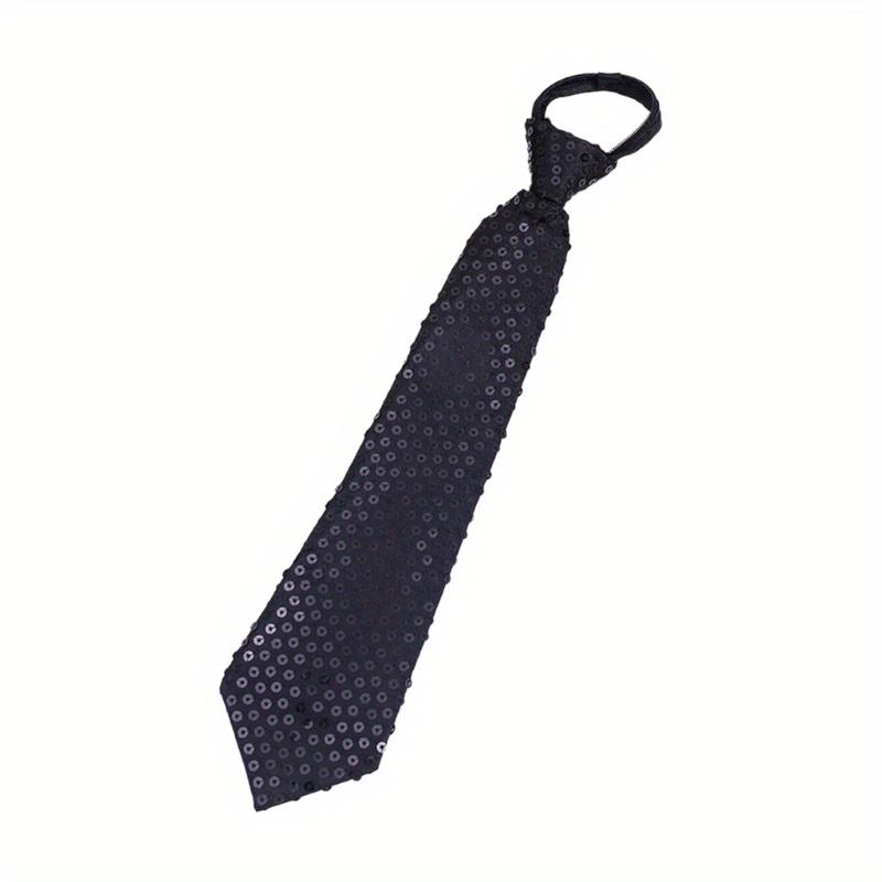 Men Women Shining Sequins Tie Stage Glitter Adjustable Zipper Closure Necktie Fashion Party Pre-Tied Neck Wear