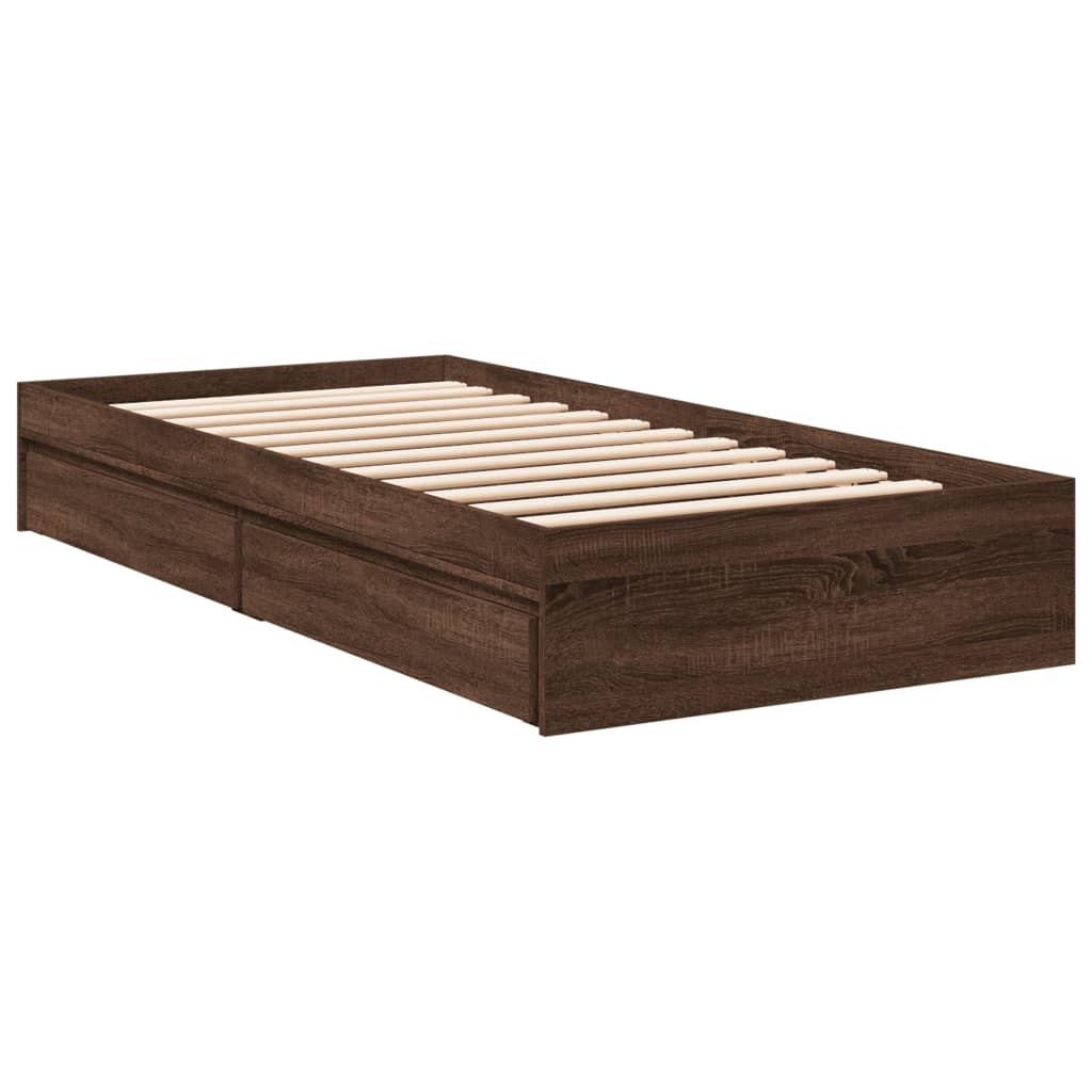 Bed Frame with Drawers Brown Oak Effect 75 x 190 cm