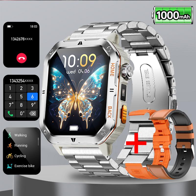 Rugged Military 1000mAh Smart Watch Men Outdoor Flashlight  Watch 2.01" HD Touch Screen Voice Bluetooth Call Smartwatch NEW