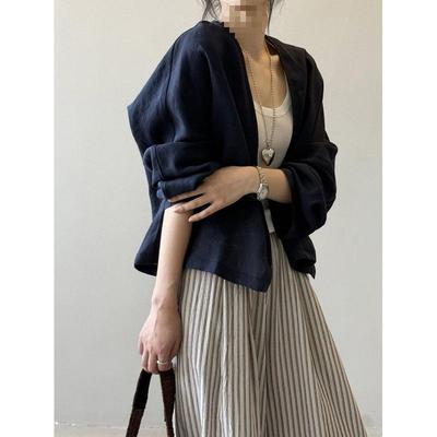 Artistic Retro Long-Sleeve Linen Cardigan - Lightweight, Loose-Fit Sun Protection Top