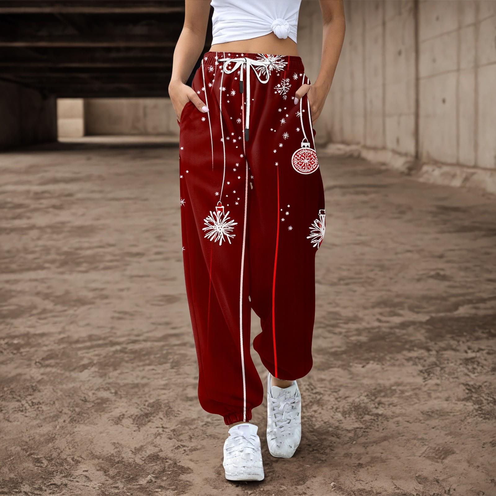 Женские повседневные брюки с завязками на резинке и рождественским принтом — фото 10