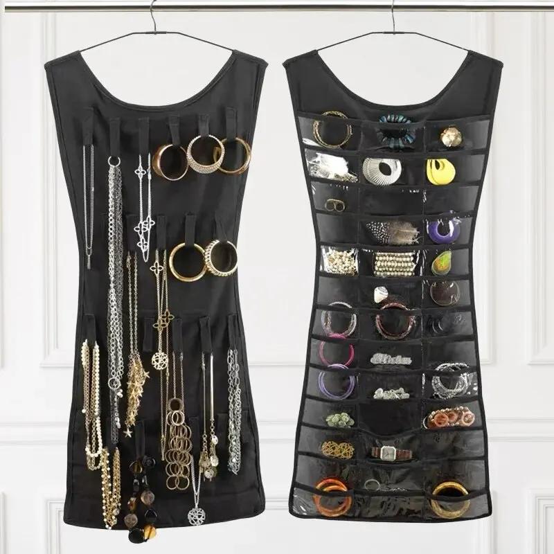 Dwustronny Wiszący Organizer na Biżuterię Duża Torba do Przechowywania Biżuterii Ekspozytor Uchwyt na Biżuterię Naszyjnik Bransoletka Kolczyki Pierścionki Kieszeń