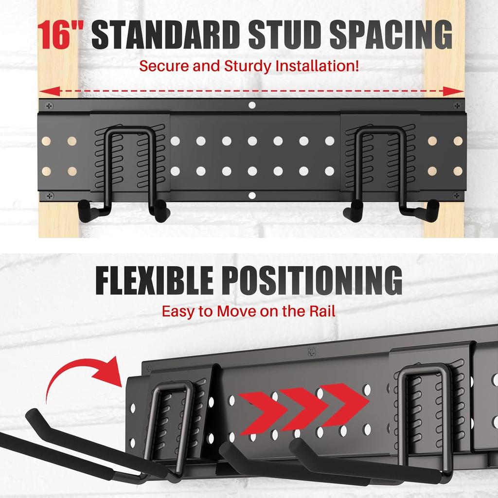 Garage Tool Organizer Wall Mount 48 Inches with 10 Adjustable Heavy-Duty Hooks, Garage Organization Garden Storage Rack Up To 400 Lbs