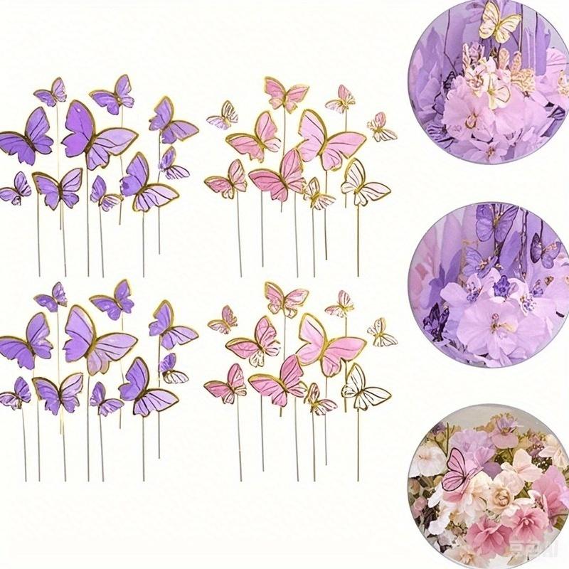 Mixed Size Butterfly Cake Decoration, 3D Pink and Purple Butterfly Paper Cupcake Decoration, Birthday and Wedding Party Supplies