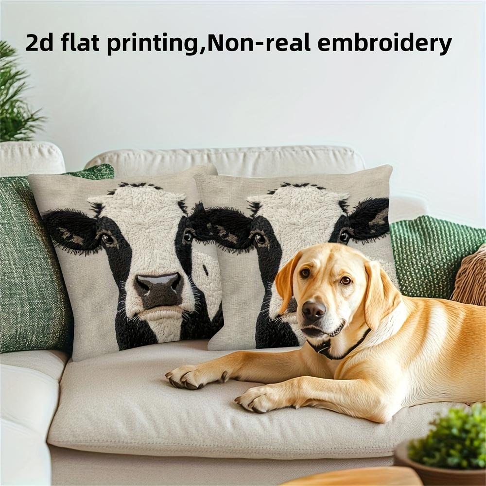 Rustic Farmhouse Cow Pillow Covers Set Of 2 Faux Embroidery 2D Print Soft Linen Feel For Sofa Bed Living Room Country Decor