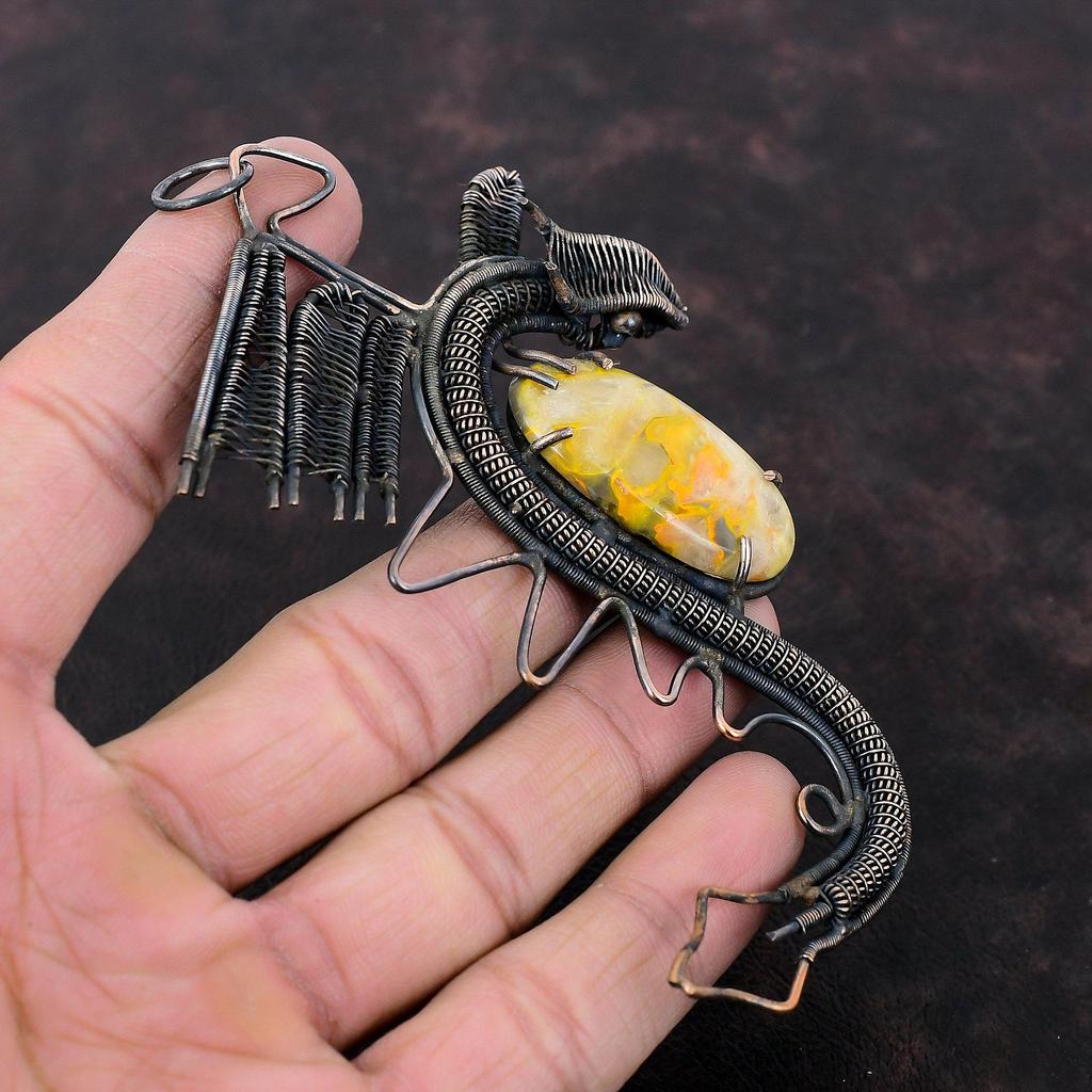 Bumble Bee Jasper Pendant Copper Wire Wrapped Pendant Beautiful Dragon Jewelry Handmade Gemstone Pendant Copper Wire Jewelry Gift For Women