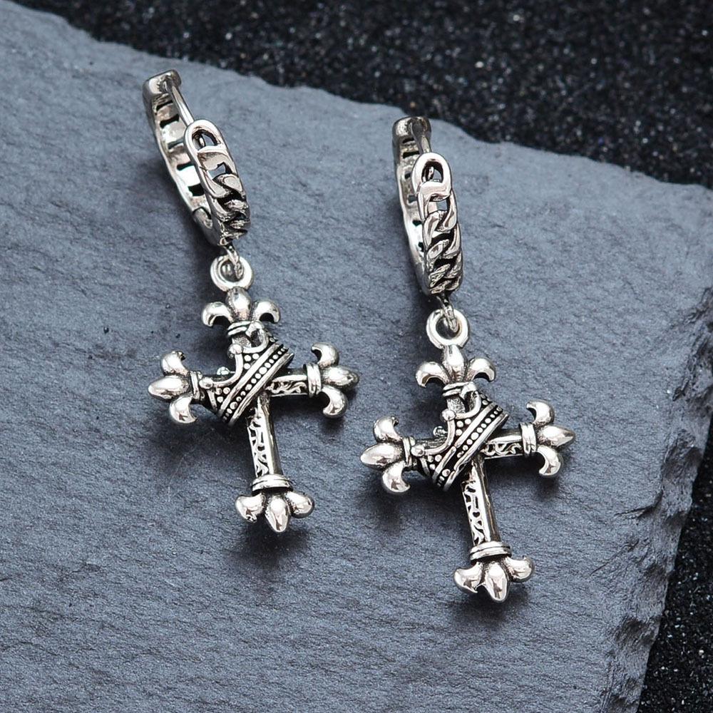 Punk Style Personalized Crown Cross Earrings Women'S Versatile Niche Design Sense Simple Light Luxury Earrings