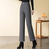 2024 Autumn/Winter High-Waisted Wool Slimming Straight-Leg Cropped Warm Pants for Middle-Aged Women