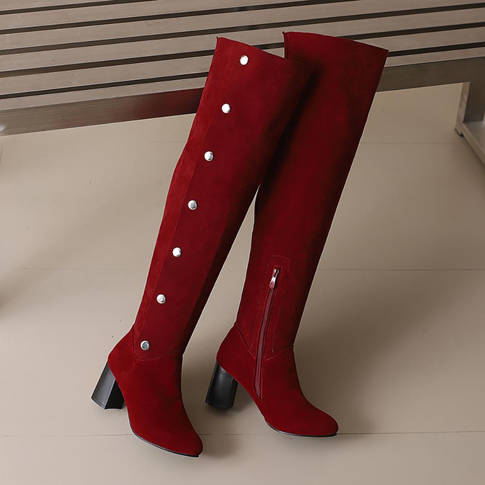 Khaki Black Women Over the Knee High Boots High Block Heel Big Size 50