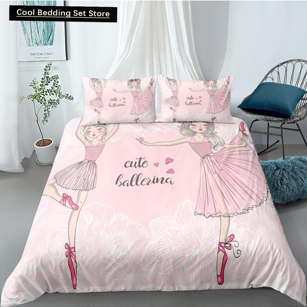 Dancing Girl Duvet Cover Ballet Girls Bedding Set Home Textile Bedclothes Soft Girly Comforter Cover Queen/King Size for Kids