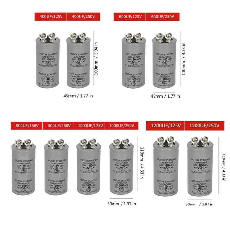 CD60 125V/250V 50UF-1200UF Motor Start Capacitor for Air Conditioning Units and Fans High Temperature Resistance