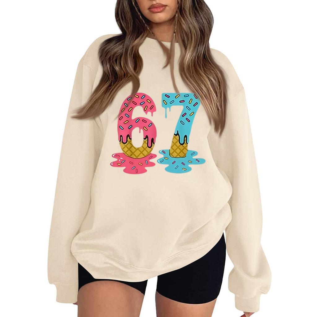 Women's Fashionable Casual Long-Sleeved Round-Neck Printed Pullover Sweatshirt