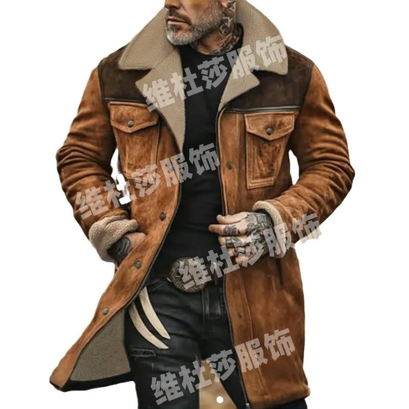 Autumn and winter men's jacket thickened long suede jacket contrasting zipper jacket
