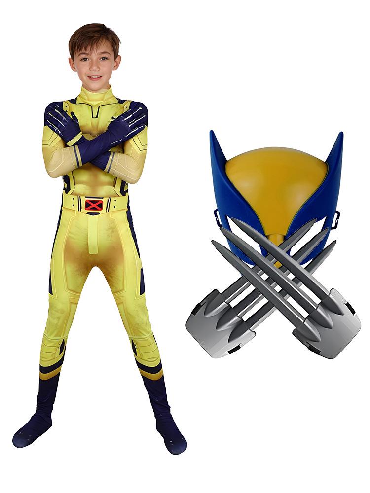 Halloween Wolverine Kids Jumpsuit with Claws & Mask - Deadpool 3 Wolf Uncle Cosplay