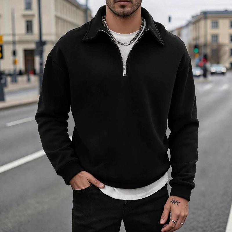 Men's Double-Sided Fleece Half-Zip Turn-Down Collar Casual Sweatshirt Jacket.
