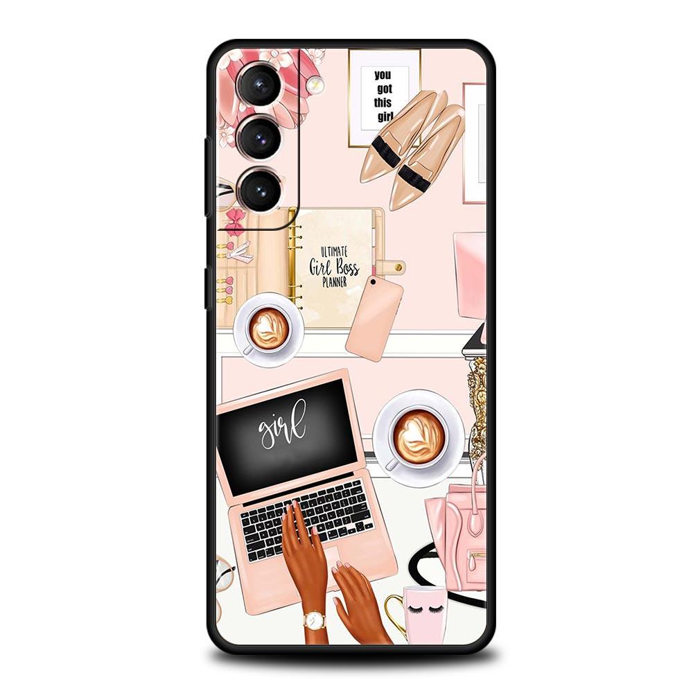 Mode High Heels Mädchen Frau Handyhülle Für Samsung Galaxy S26 Ultra S25 Plus S24 FE S23 S22 5G S21 S20 Hülle Schwarz Weich