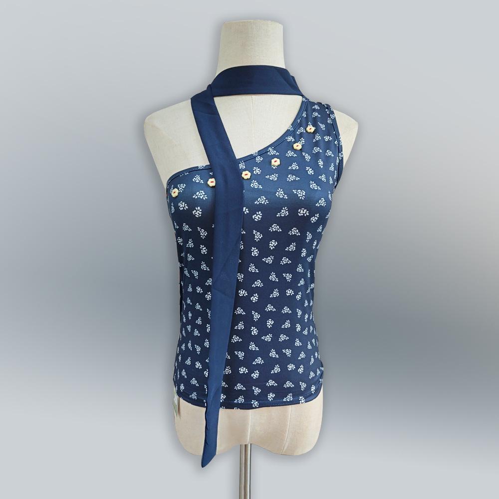 Floral Off-Shoulder Camisole Vest with Hanging Neck Scarf - Women's Slimming Spring/Summer Top