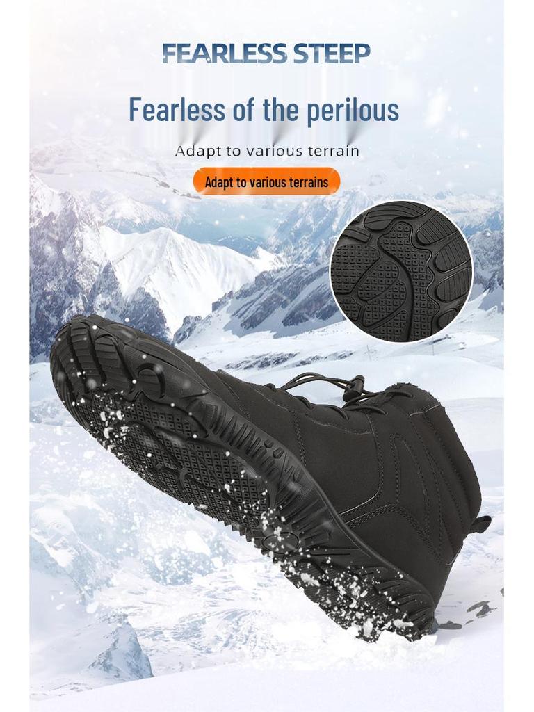 Unisex Mid-Top Winter Snow Boots: Thickened Velvet, Non-Slip Outdoor Hiking Shoes