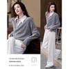 DeMana Women's Spliced Lapel Knit Sweater