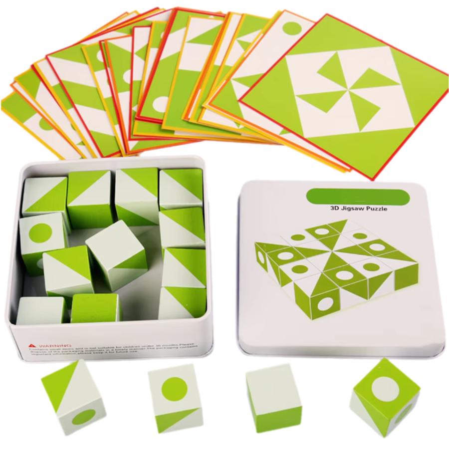 

Montessori Wooden 3D Geometry Jigsaw Construction Blocks Plaything Toddler Logical Thinking Training Matching Diy Game Plaything With Iron Box