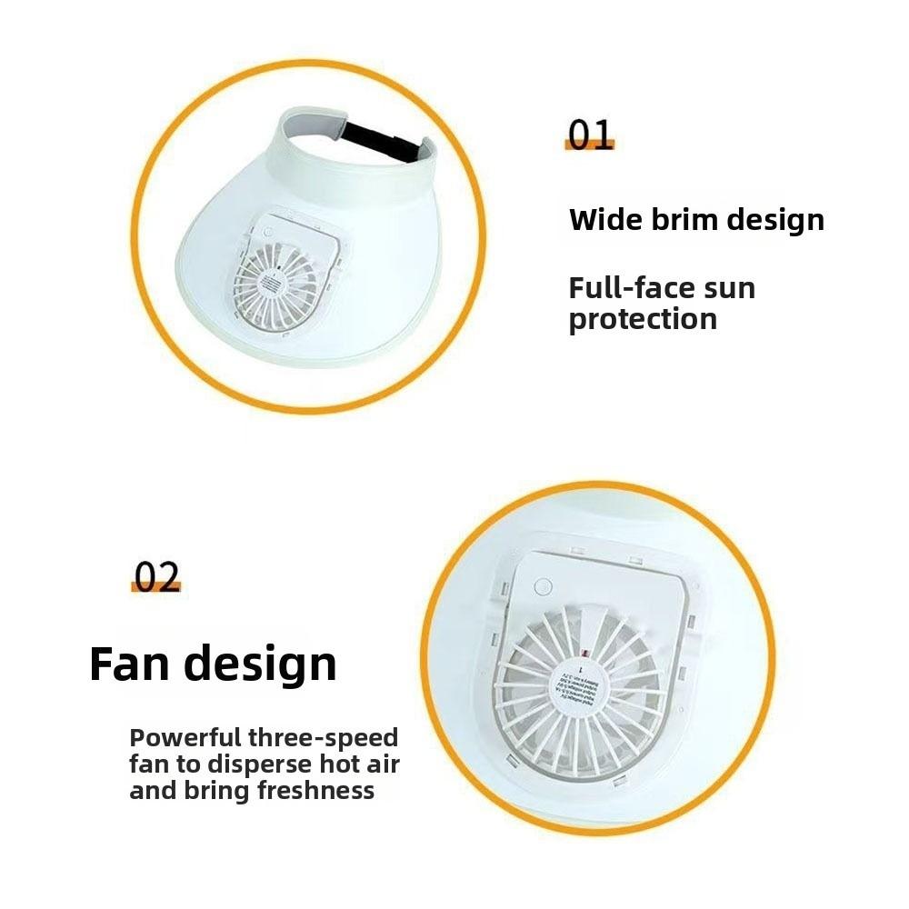Large Brim Empty Top Sunscreen Cap USB Rechargeable Women Sun Hat Cooling Fan Hat  Outdoor Sports