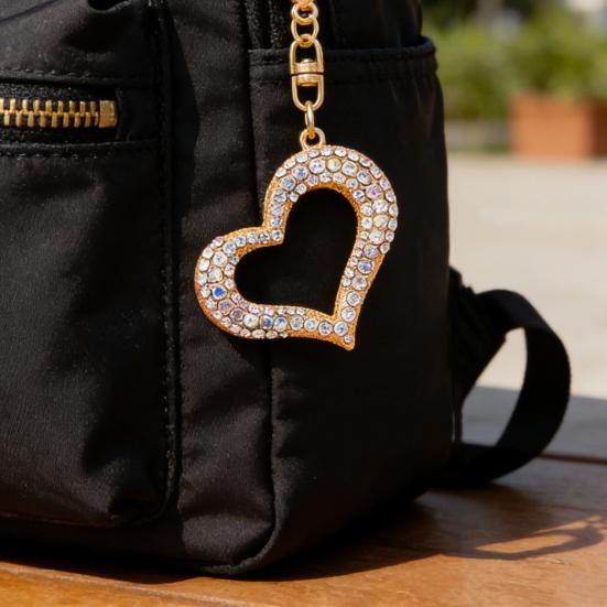 Keychain Pendant 3D Cartoon Heart Design Colorful Rhinestones Inlaid Key Chain with Lobster Clasp Key Ring Bags Accessories