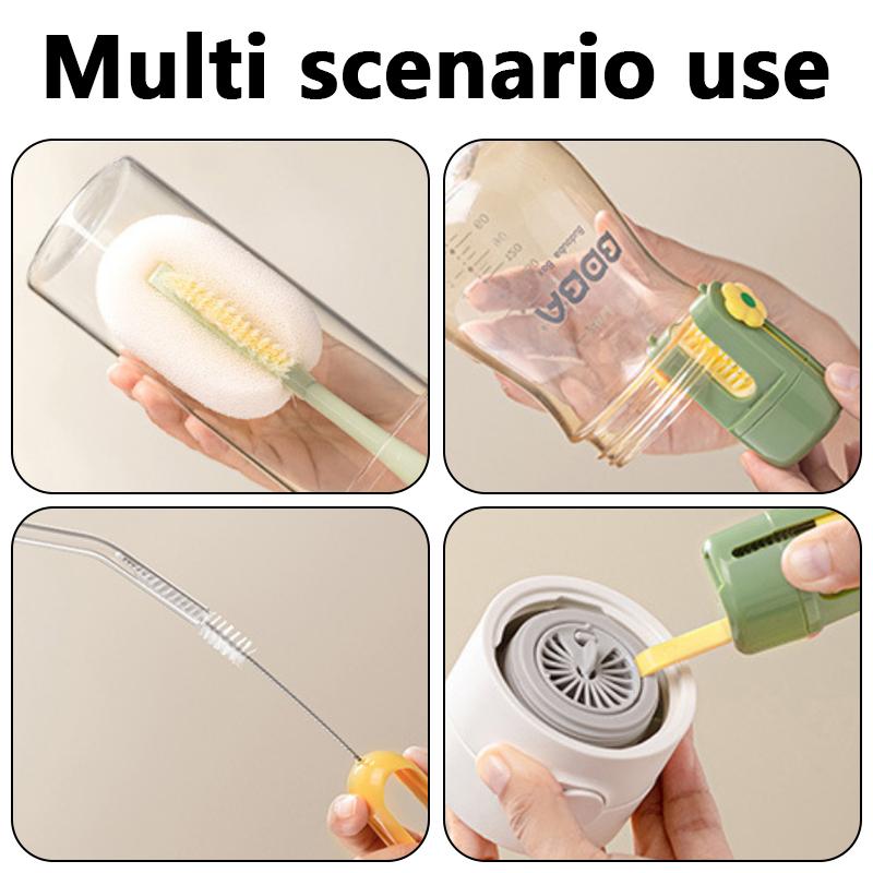 Multifunctional 5 In 1 Cleaning Brush Tiny Bottle Cup Lid Detail Brush Straw Cleaner Tools Household Kitchen Cleaning Tools