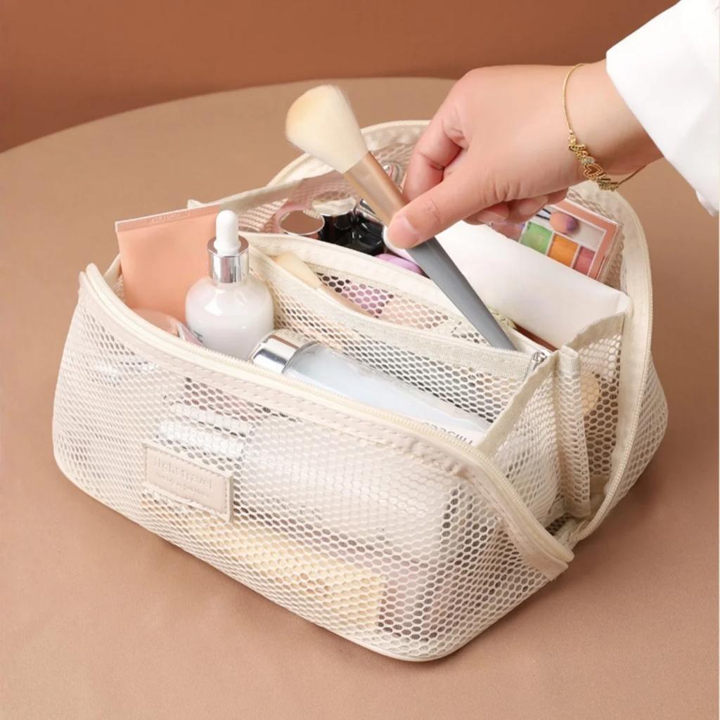 Transparent Mesh Storage Bag with Partition Pockets, Visible Large Opening for Easy Access, Essential for Travel