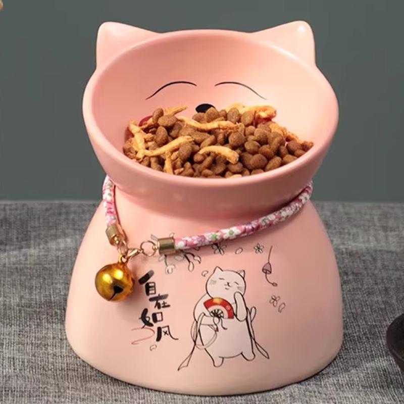 

Creative Ceramic Drinking Water Food Tall footed Bowls, Anti Overturning Neck Protection, Large caliber, Cat Bowl, Supplies, 1Pc 14.5X12CM