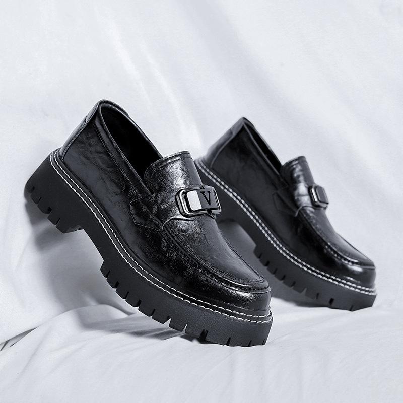 2025 trend casual comfortable leather shoes British round head one pedal Korean version loafers platform men's shoes 2153-R