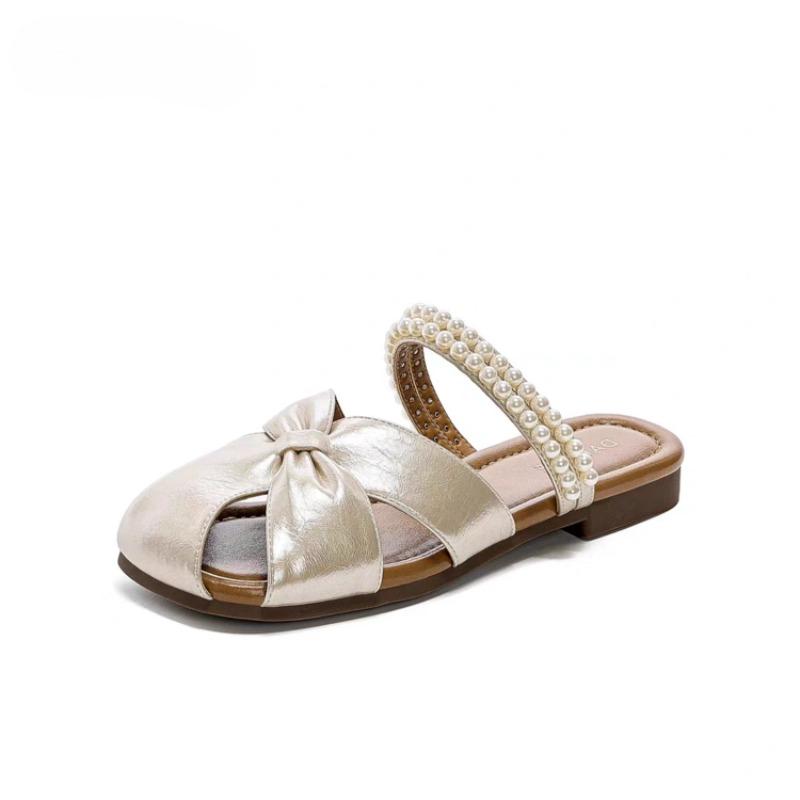 Pearl Women Flats Slippers New Mules Shoes 2025 Casual Summer Sandals Luxury Slingback Woman Shoes Walking Sandalias