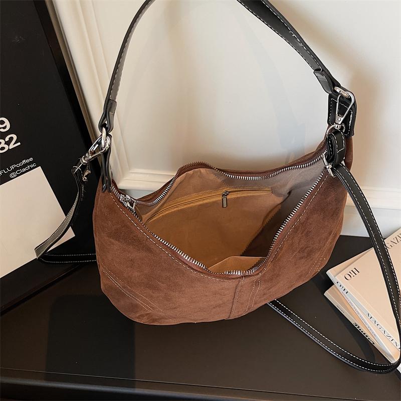 Fashion Vintage Soft Suede Hobo Bag Large Capacity Women Casual Crescent Shoulder Bag Streetwear Crossbody Purse for Work