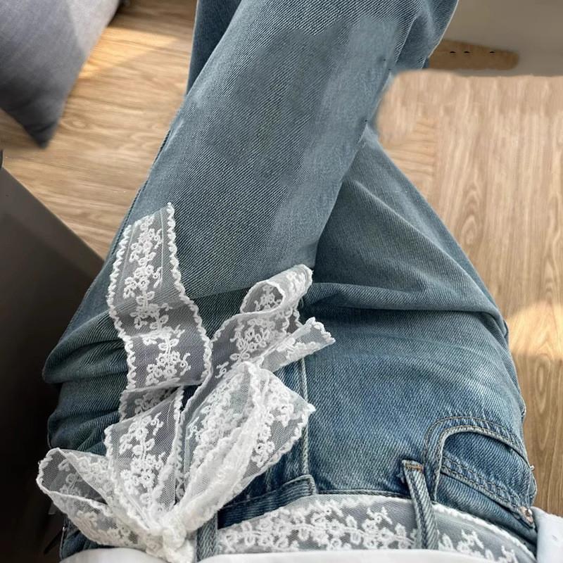 Unikt Y2K Langt Blonde Midjebånd Blomster Sløyfe Blonder Midjebelte Knyting Tynt Kjole Jeans Belte Sommer Tilbehør