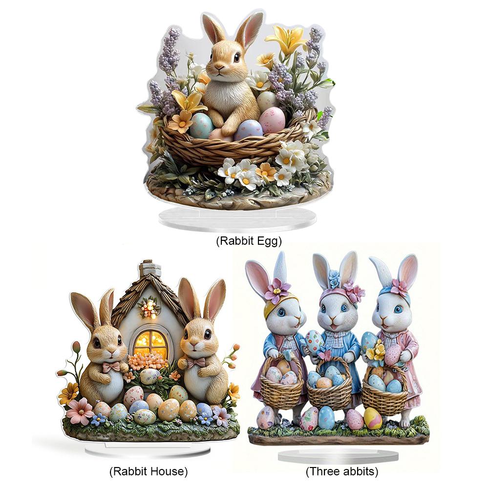 2D Easter Colorful Bunny Ornament Acrylic Desktop Rabbit Decoration Cute Cartoon Bunny Fireplace Bookshelf Home Decor 2025