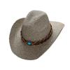 Solid Color Western Cowboy Hat PU Leather Belt Straw Sun Hat Simple Cowgirl Hat  Female