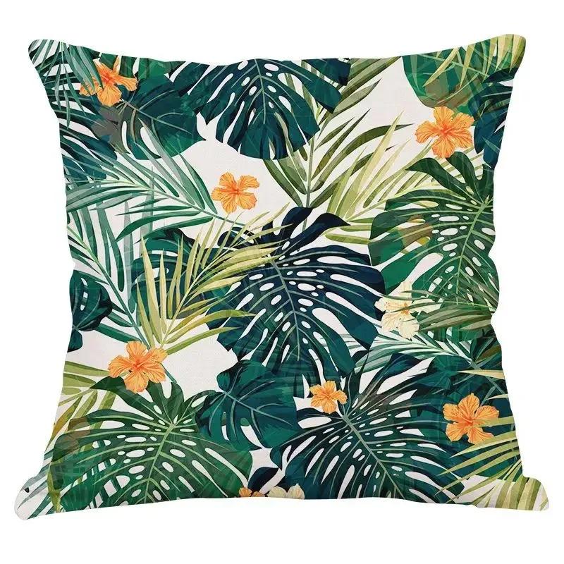 Home Living Room Sofa Bedroom Decorative Waist Pillow Cover Retro Floral Tropical Plant Print Pattern Cushion Cover