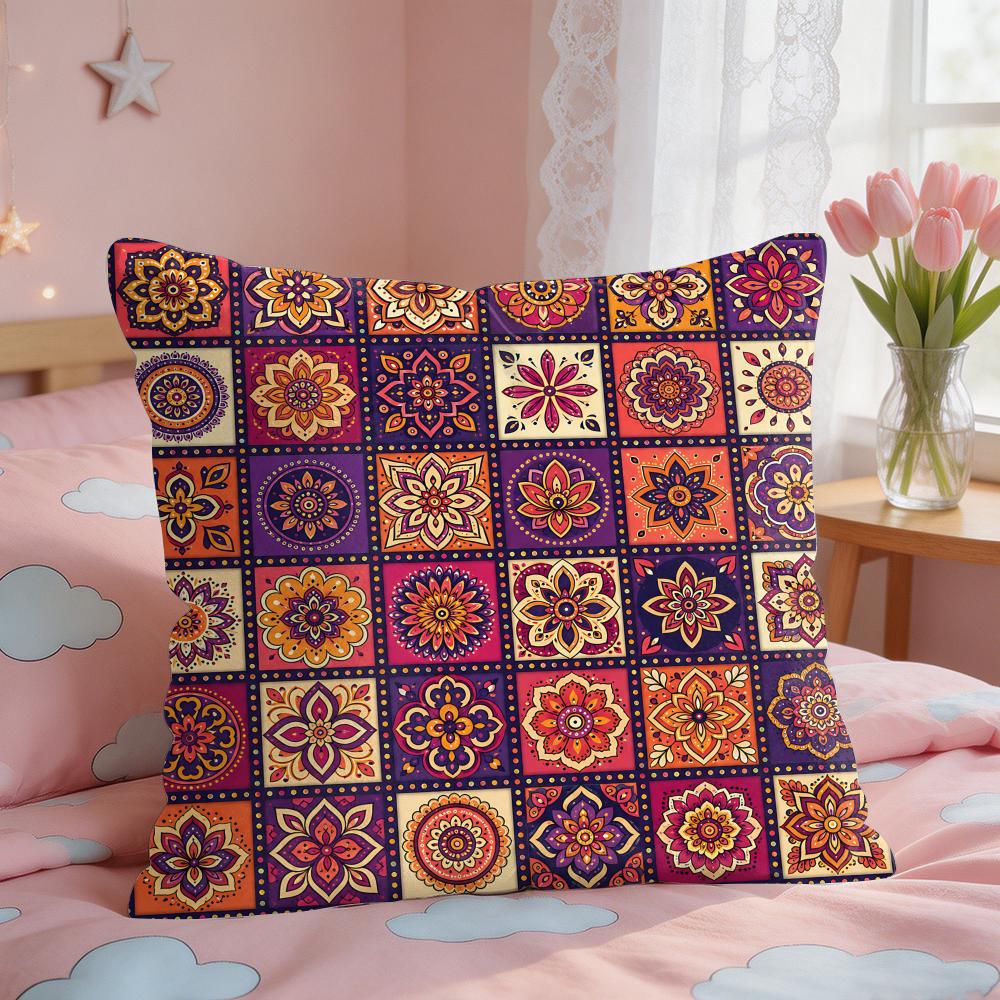 Vintage Bohemian Floral Grid Cushion Cover Short Plush Pillow Case Room Sofa Cushion Covers Home Decor Funda