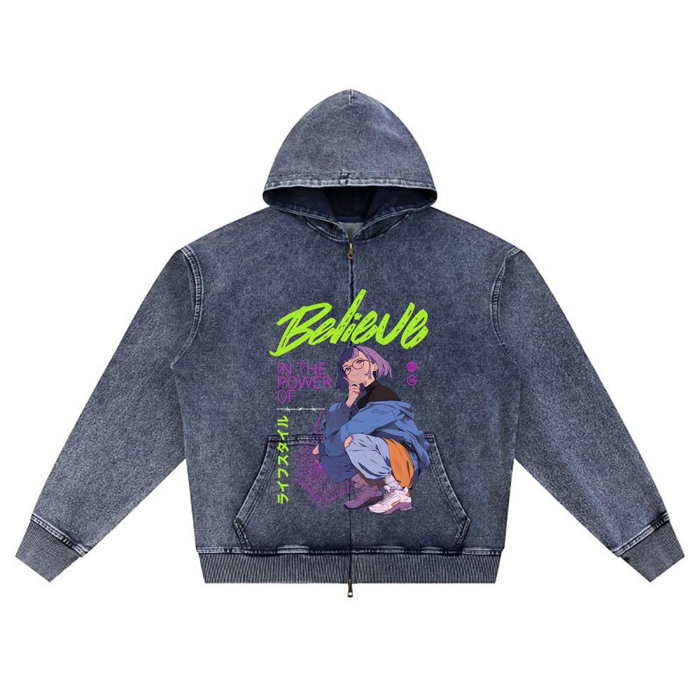 

Худи на молнии из вязаного денима с принтом DTG Believe Brother XL темно-синий