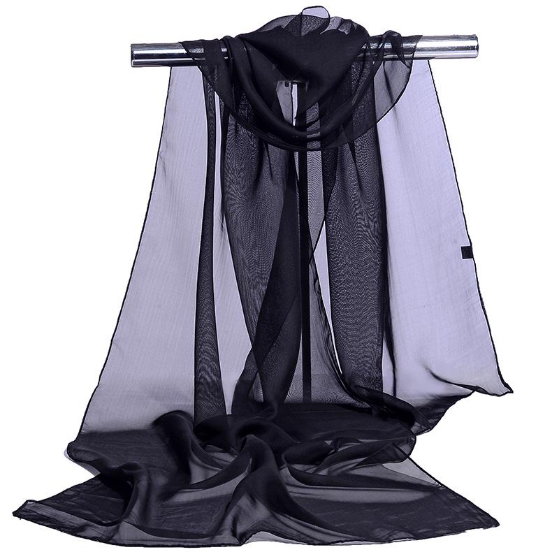 

Длинный женский шелковый шарф с цветочным принтом из шифона и нового однотонного цвета 160*50CM чёрный