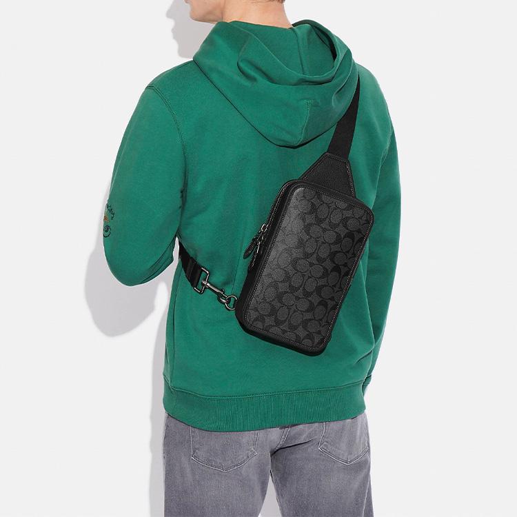 New COACH Sullivan Refined Pebbled Leather With Canvas Shoulder Bag Crossbody Bag Small Size Men's Charcoal Black C9867-QBMI5