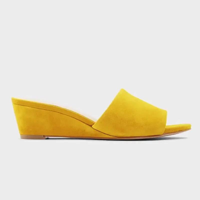 Women Temperament Slippers 3cm Velvet Mules Wedge Sandals Slipper Open Toe High Heels Casual Dress Party Woman Shoes Plus Size
