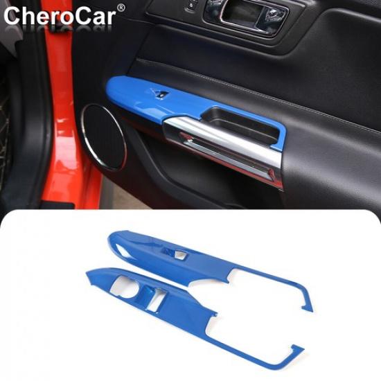 

Door Handle Window Lift Button Decor Frame Trim For Ford Ford Mustang 15-20 Blue