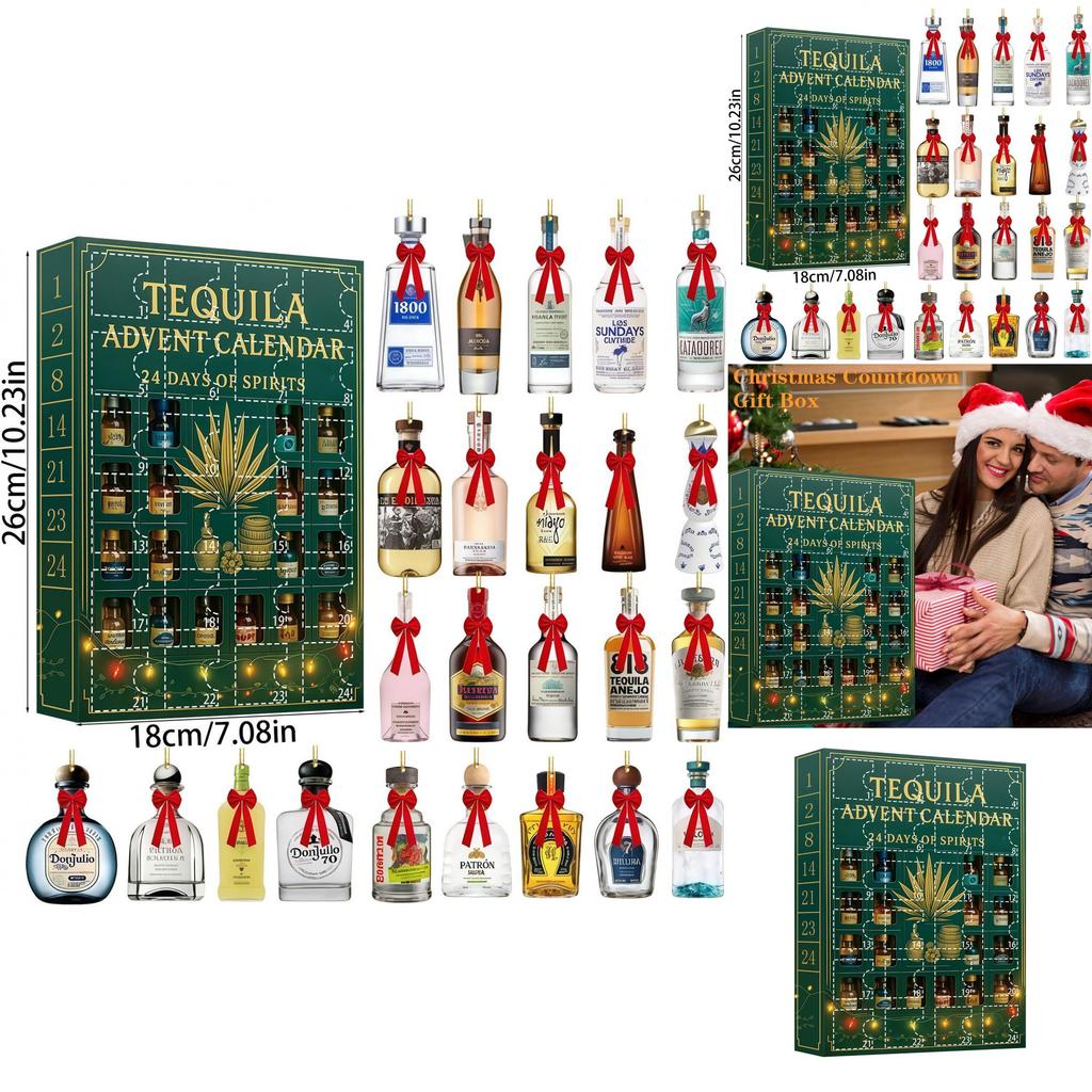 Tequilová láhev Vánoční adventní kalendář s akrylovými plochými ozdobami pro sváteční výměnu dárků