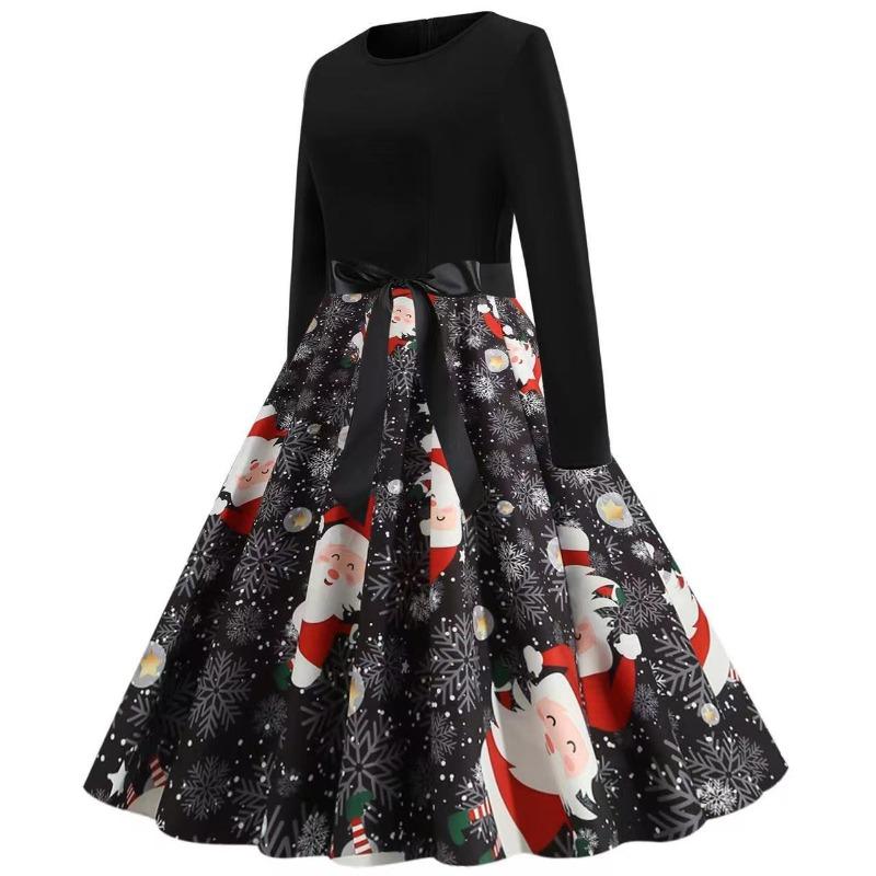YYFS Women's Fashion Spring Fall Plaid Print Long Sleeve O-Neck High Waist Casual Dresses