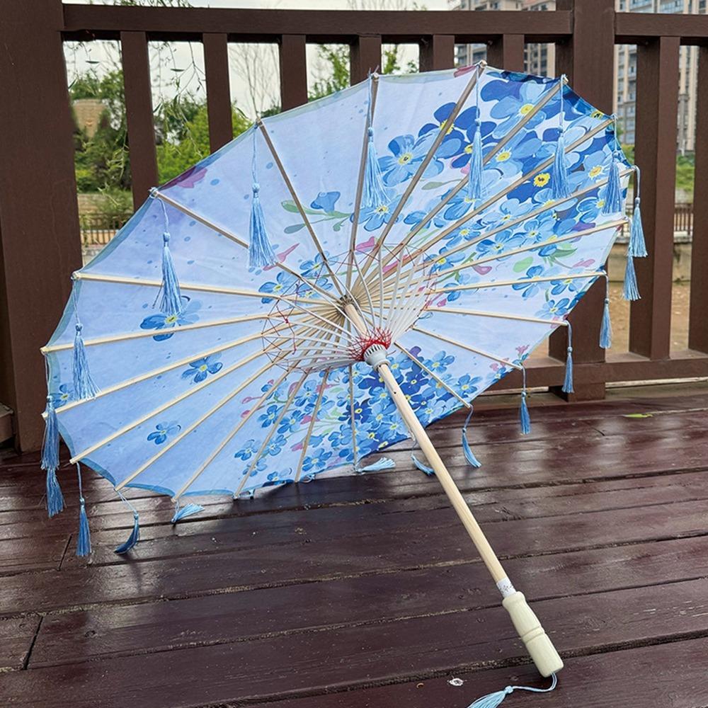 70cm Silk Fabric Tassel Umbrella Chinese Style Ancient Dance Umbrella Hanfu Photography Prop