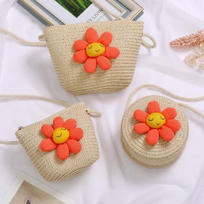 Flower Girl Straw Bag Handmade Woven Storage Basket Cute Kid Beach Bags