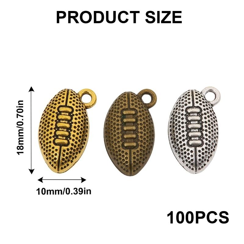 Set of 100 Zinc Alloy Sports Pendants Rugby Jewelry Supplies Bracelet Pendants Present for Jewelry Craft Enthusiasts